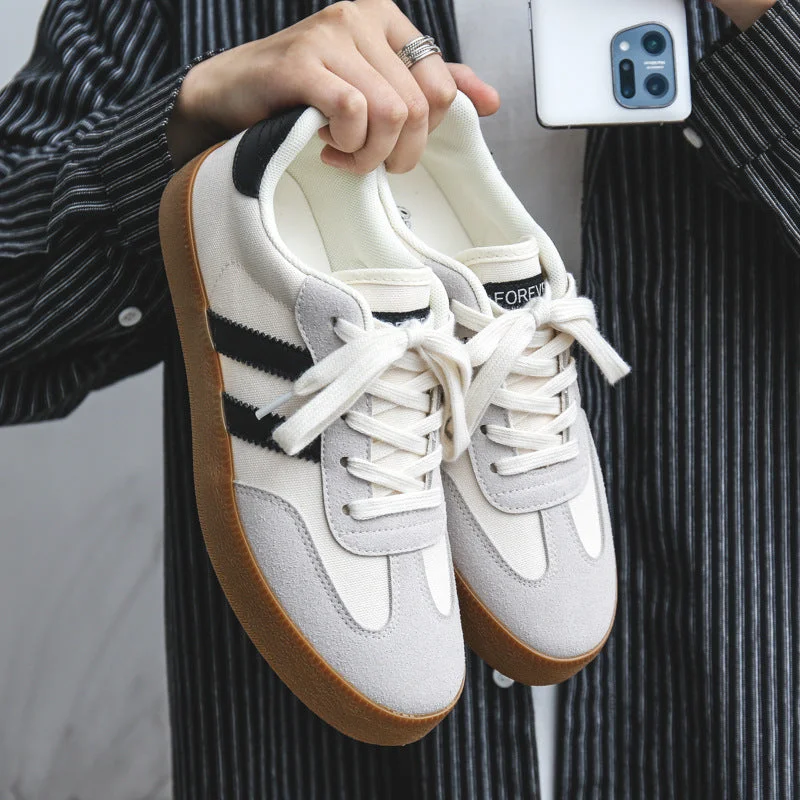 Men's canvas shoes with a lightweight construction for all - day wear Men's canvas shoes with a neon - colored accent for a trendy touchMen Fashion Patchwork Canvas Casual Training Sneakers
