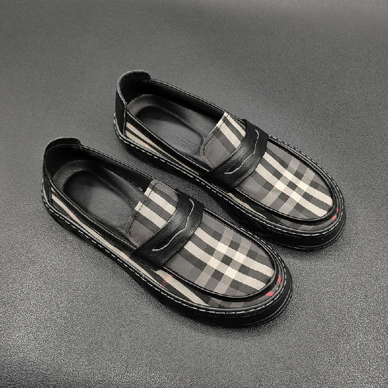 Men's canvas shoes with a breathable mesh lining for comfort Men's slip - on canvas shoes for easy on - and - off convenienceMen Casual Plaid Canvas Flat Loafers Men's canvas shoes with a breathable mesh lining for comfort Men's slip - on canvas shoes for easy on - and - off convenienceMen Casual Plaid Canvas Flat Loafers