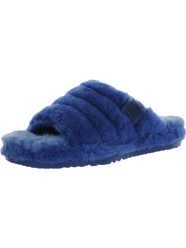 Men's slippers with a logo patch on the side Fluff You Mens Fur Slip On Slide Slippers Men's slippers with a logo patch on the side Fluff You Mens Fur Slip On Slide Slippers
