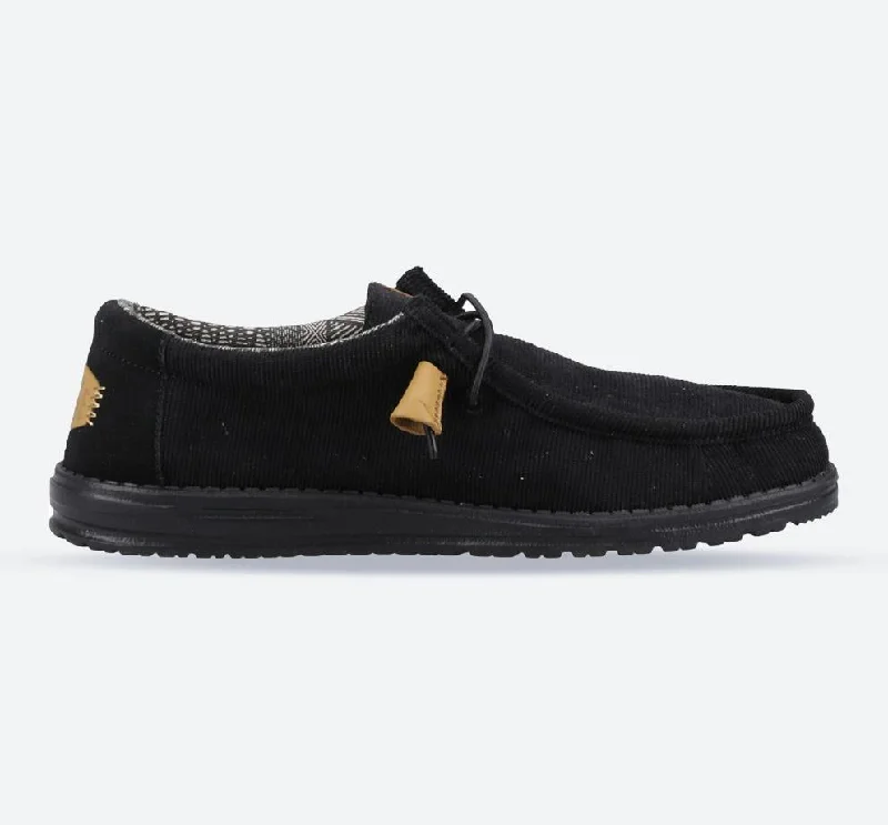 Men's canvas shoes with a branded logo on the side for brand recognition Men's Heydude 40163 Wally Corduroy Classic Slip On Shoes - Black Men's canvas shoes with a branded logo on the side for brand recognition Men's Heydude 40163 Wally Corduroy Classic Slip On Shoes - Black