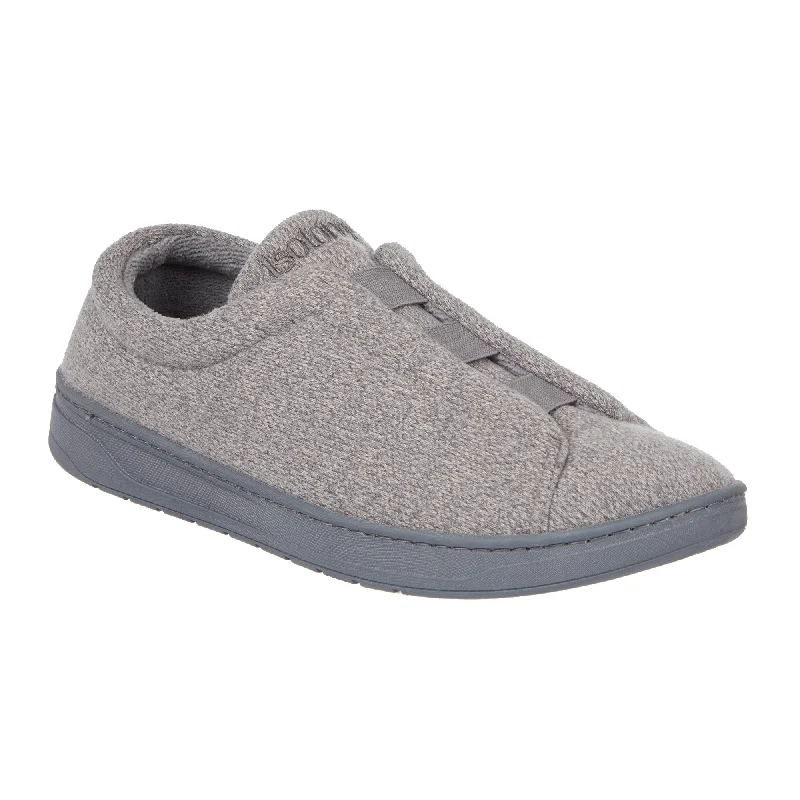 Men's slippers with a logo patch on the side Men's Heathered Knit Brady Closed Back Slipper with Gel Infused Memory Foam Men's slippers with a logo patch on the side Men's Heathered Knit Brady Closed Back Slipper with Gel Infused Memory Foam
