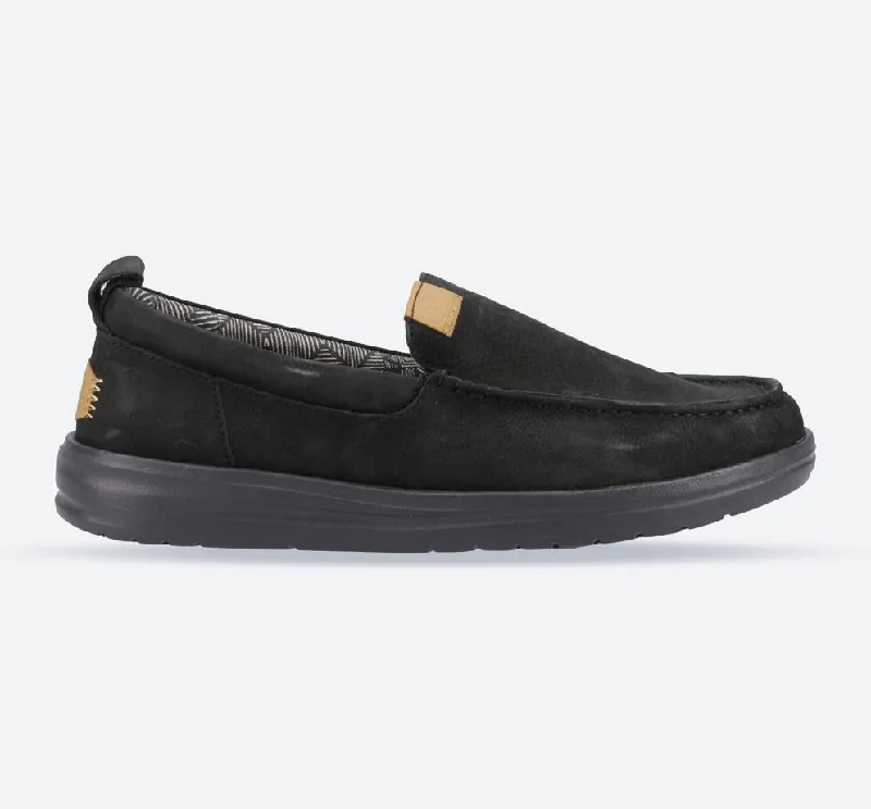 Men's slip - on canvas shoes for easy on - and - off convenience Men's Heydude 40173 Wally Grip Moc Craft Leather Shoes - Black Men's slip - on canvas shoes for easy on - and - off convenience Men's Heydude 40173 Wally Grip Moc Craft Leather Shoes - Black
