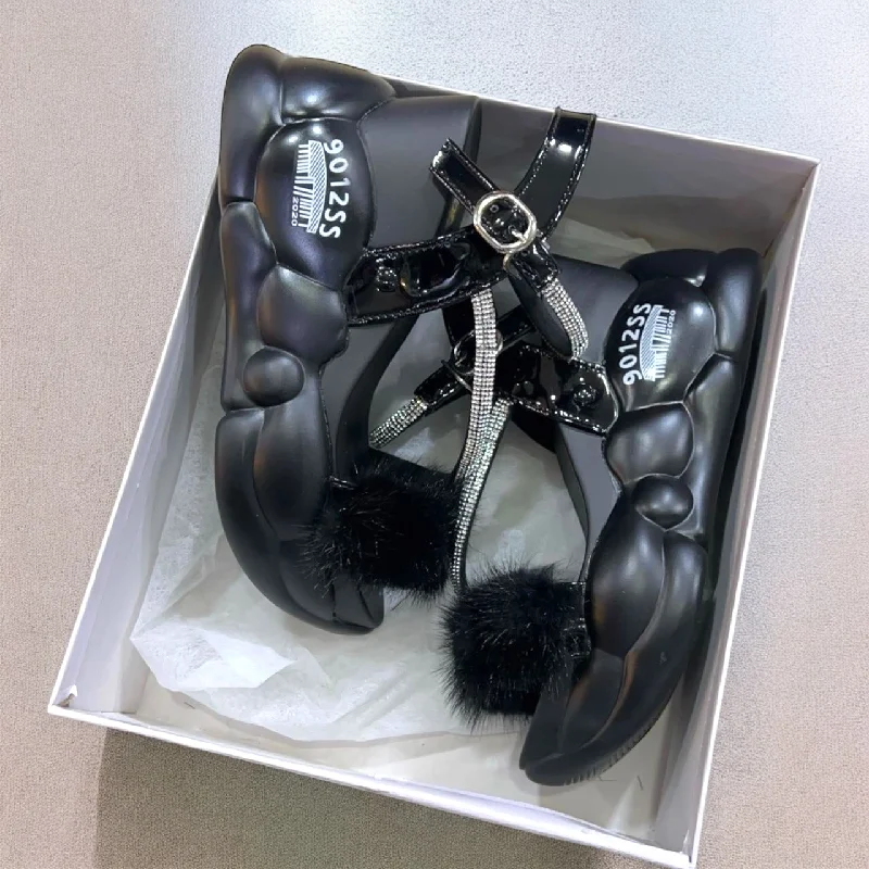 Men's slippers with a decorative pom - pom or tassel Fur fairy sandal