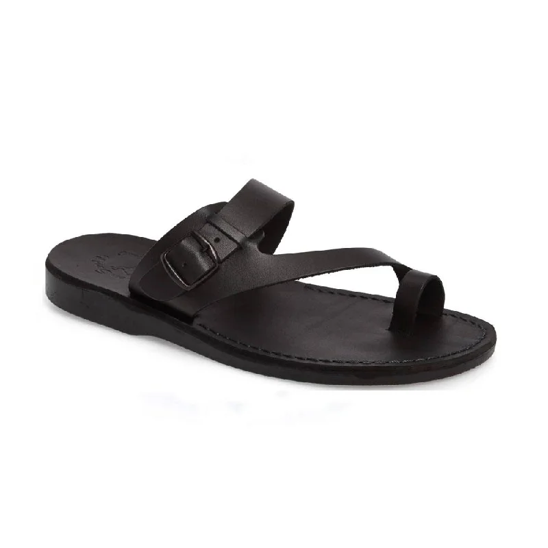 Men's sandals with a perforated leather upper for ventilationAbner - Leather Metal Buckle Sandal | Black