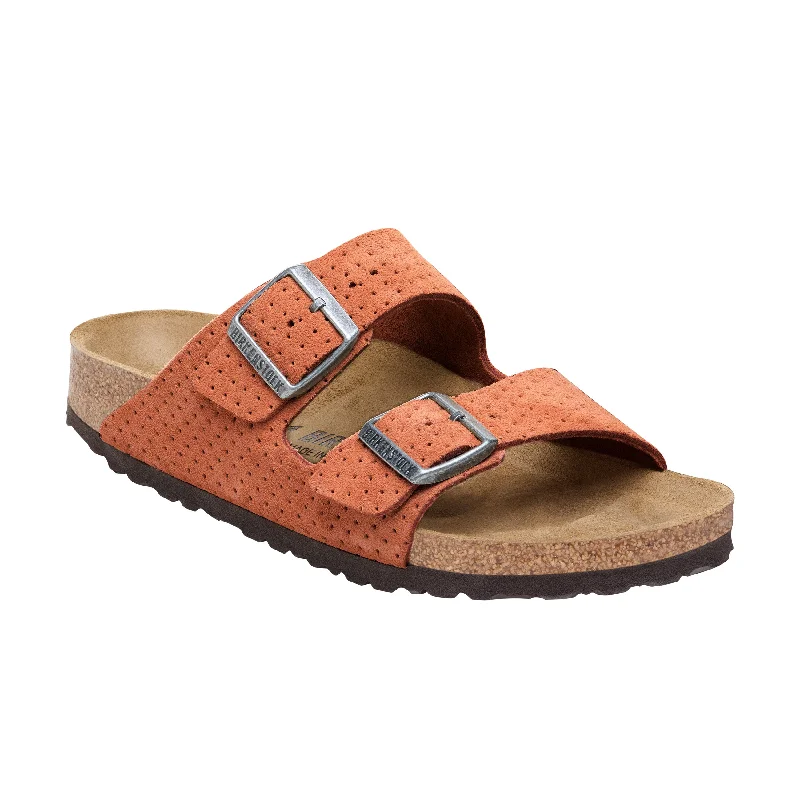 Men's leather sandals with an adjustable strapArizona Burnt Orange Embossed Suede Leather