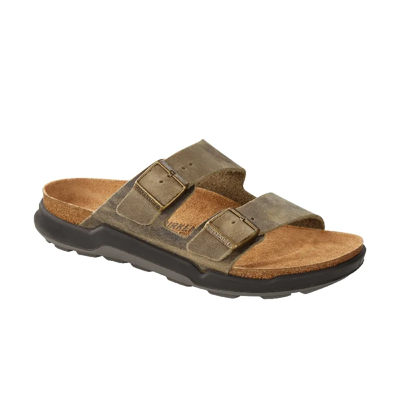 Men's sandals with a wide strap for supportArizona Cross Town Arctic Faded Khaki Oiled Leather Men's sandals with a wide strap for supportArizona Cross Town Arctic Faded Khaki Oiled Leather