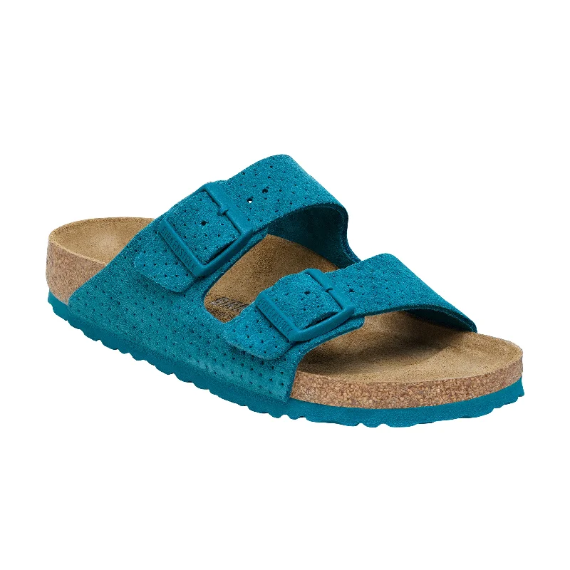 Men's sandals with a durable outer soleArizona Deep Turquoise Embossed Suede Leather