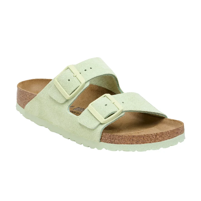 Men's sandals in a neutral color like black or brownArizona Faded Lime Suede Leather