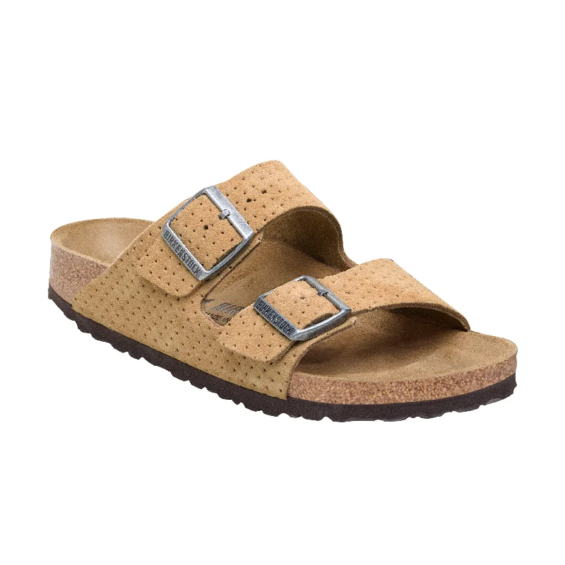 Men's sandals with a contrast stitching detailArizona New Beige Embossed Suede Leather