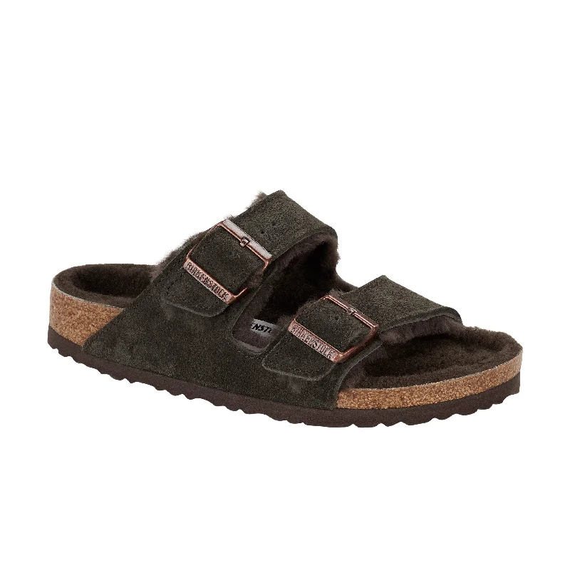 Men's sandals with a wide strap for supportArizona Shearling Mocca Suede Leather/Shearling