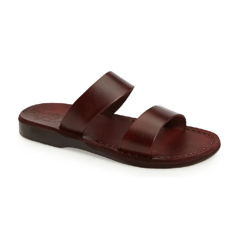 Men's sandals with a decorative buckle or charmAviv - Leather Double Strap Sandal | Brown