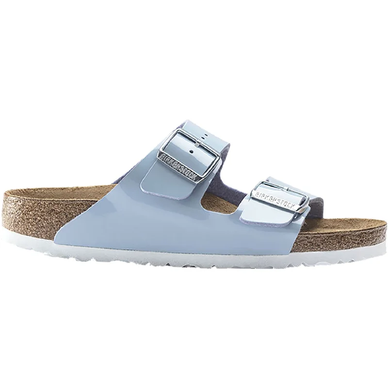 Men's sandals with a wide strap for supportWomen's Birkenstock Arizona Dove Blue Patent Birko-Flor