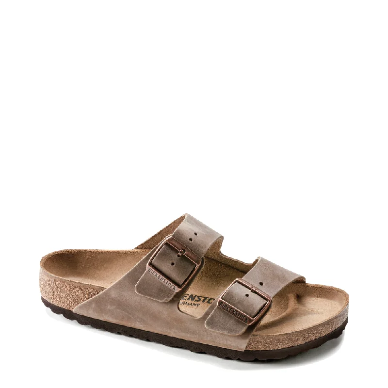 Men's sandals in a neutral color like black or brownBirkenstock Arizona Oiled Leather Soft Footbed Sandal in Tobacco Brown