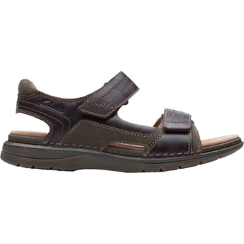 Men's sandals with a perforated leather upper for ventilationMen's Clarks Nature Trek Mahogany Leather/Nubuck