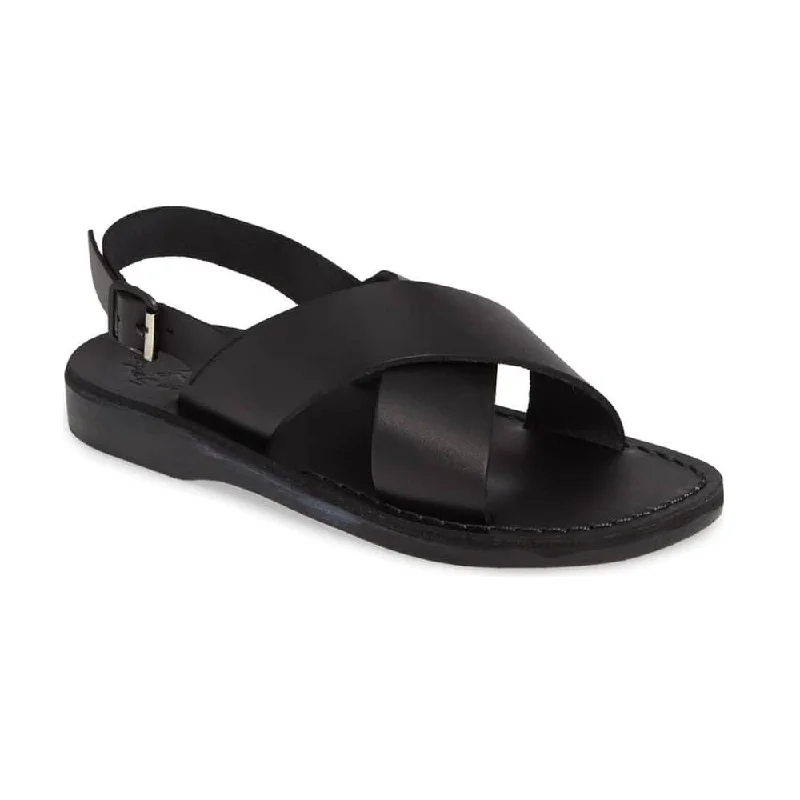 Men's sandals with a toe post designElan Buckle - Leather Thick Strap Sandal | Black