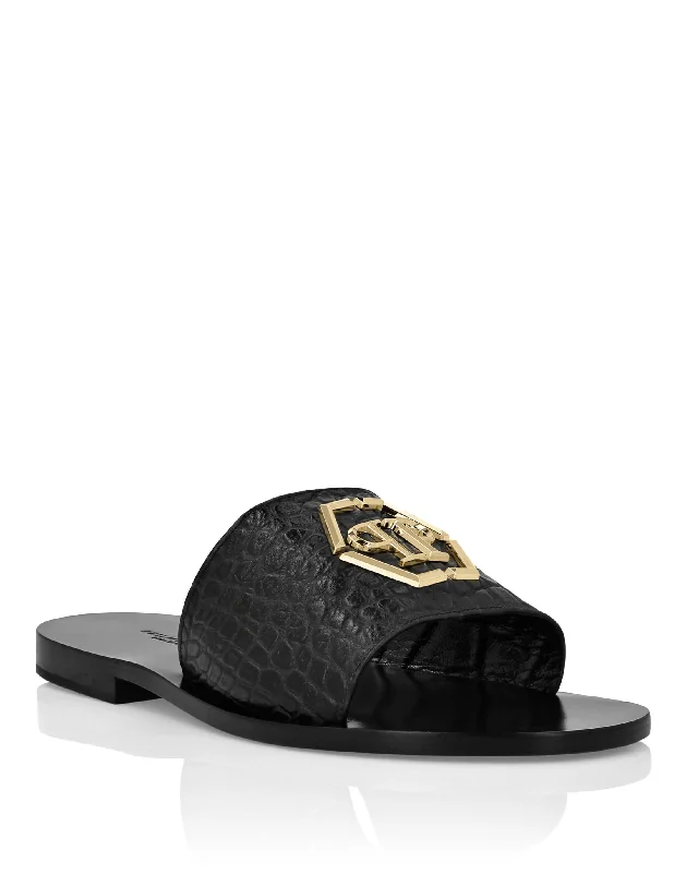 Men's sandals with a padded heelFlat Crocco Printed Sandals