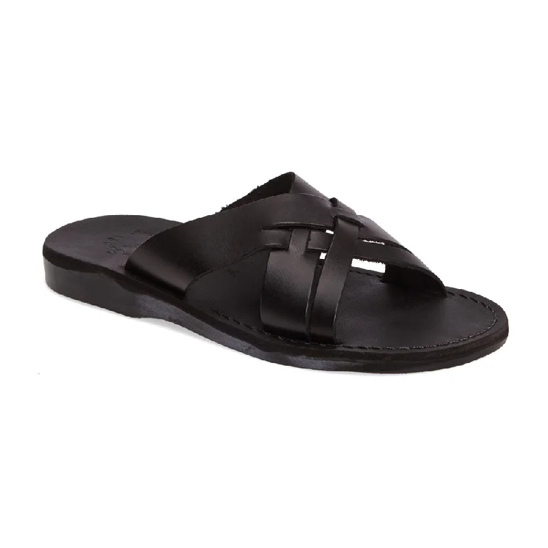 Men's sandals with a flexible sole for easy movementJesse - Leather Woven Strap Sandal | Black