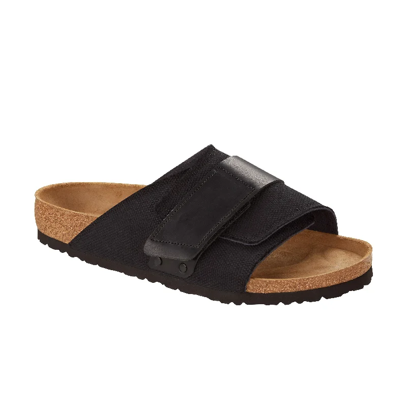 Men's sandals with a rubber sole for tractionKyoto Black Canvas/Nubuck Leather