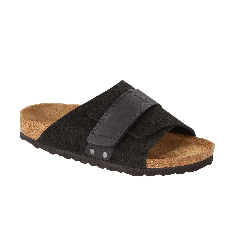 Men's leather sandals with an adjustable strapKyoto Black Suede/Nubuck Leather