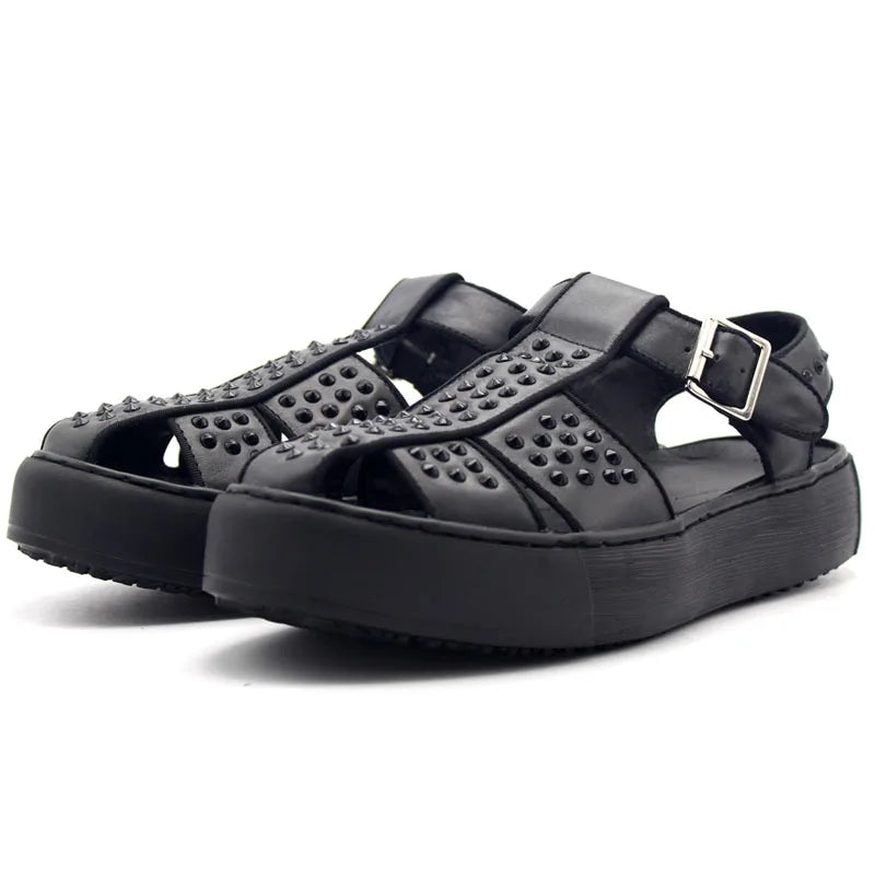 Men's sandals with a stretchy strap for a better fitMen's Classic Rivet Studded Casual Platform Heel Outdoor Sandals