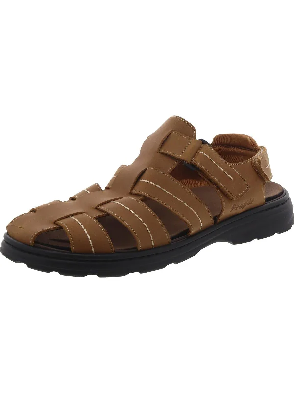 Men's sandals with a wide strap for supportMens Leather Closed Toe Fisherman Sandals