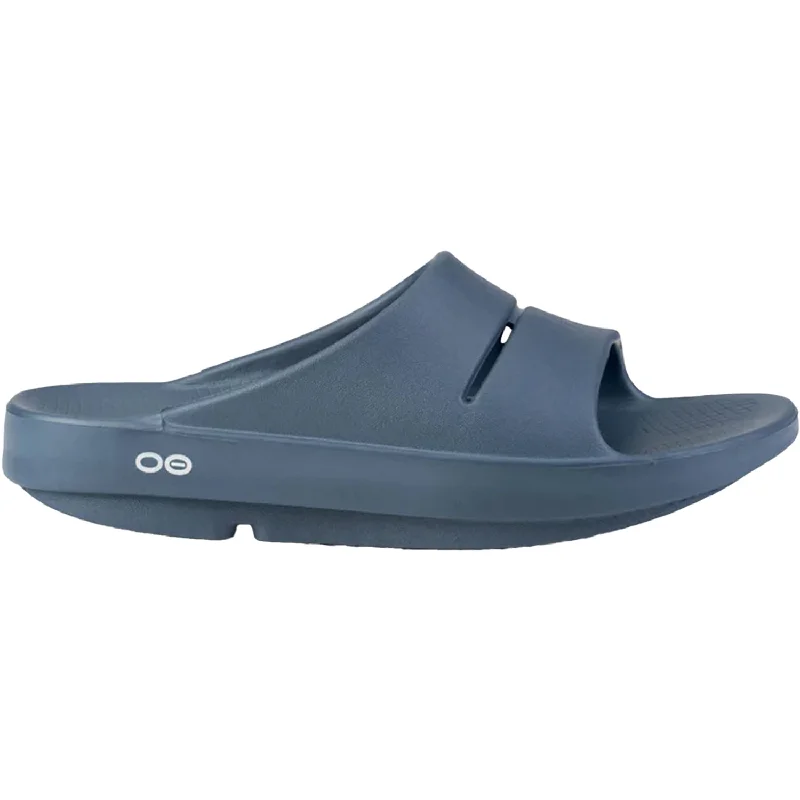 Men's sandals in a neutral color like black or brownMen's OOFOS OOahh Moroccan Blue Synthetic