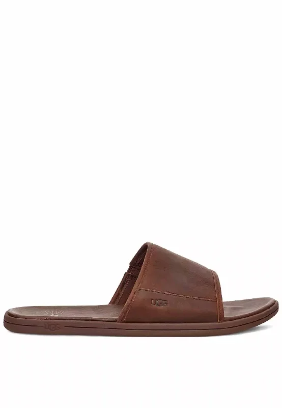 Men's sandals with a perforated leather upper for ventilationMen's Seaside Slide Sandal In Luggage Leather