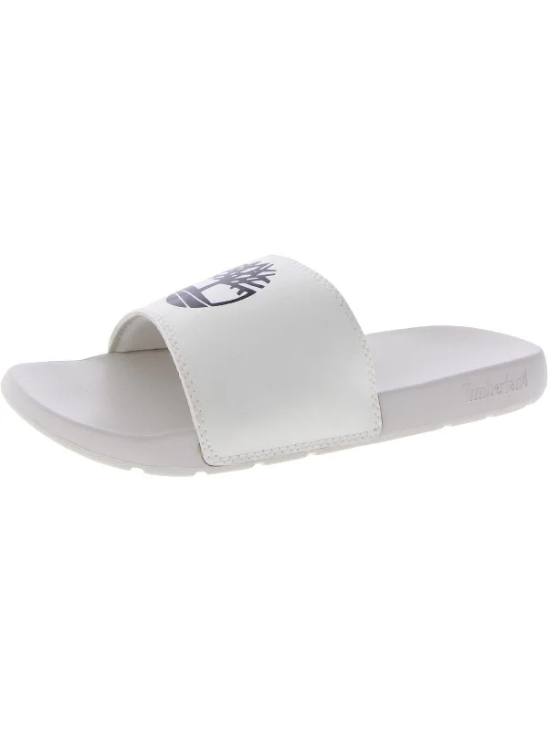 Men's leather sandals with an adjustable strapPlaya Sands Mens Logo Man Made Slide Sandals