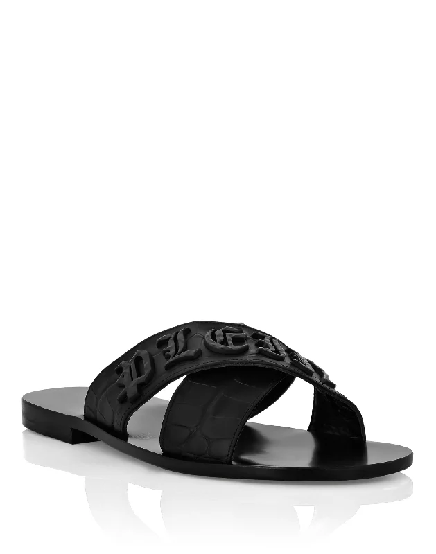 Men's leather sandals with an adjustable strapTwist Slides Gothic Plein