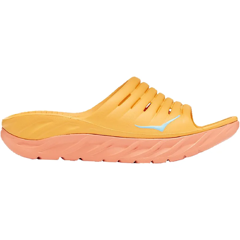 Men's sandals with a toe post designUnisex Hoka Ora Recovery Slide Amber Yellow/Shell Coral EVA