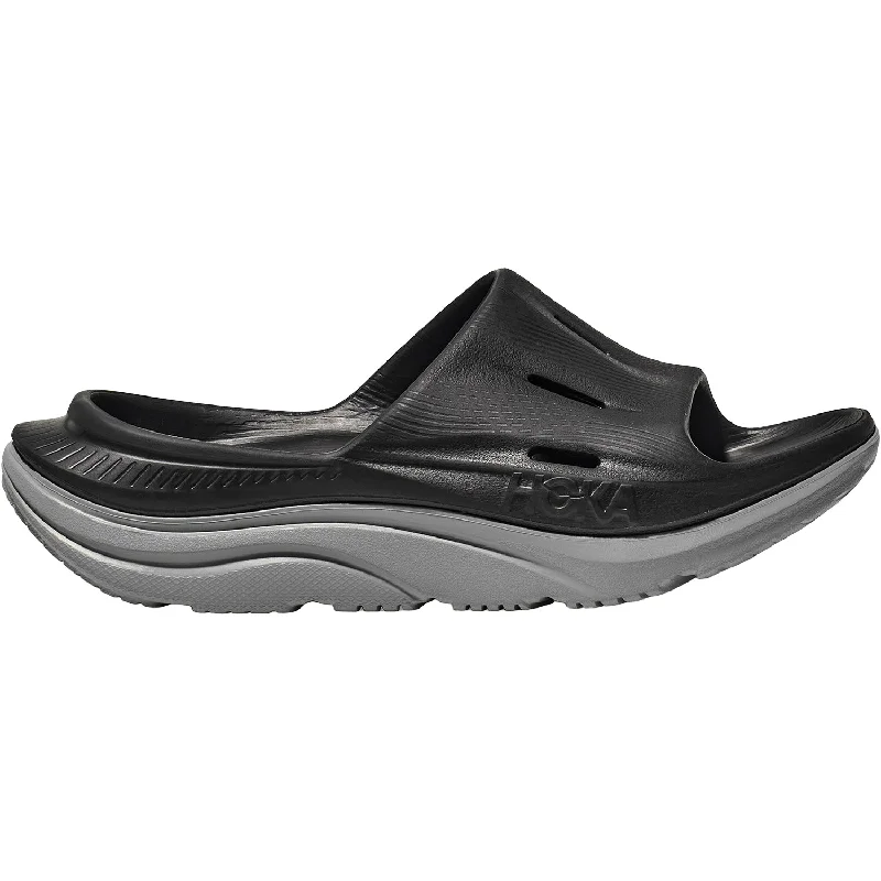 Men's sandals in a neutral color like black or brownUnisex Hoka Ora Recovery Slide 3 Black/Stellar Grey EVA