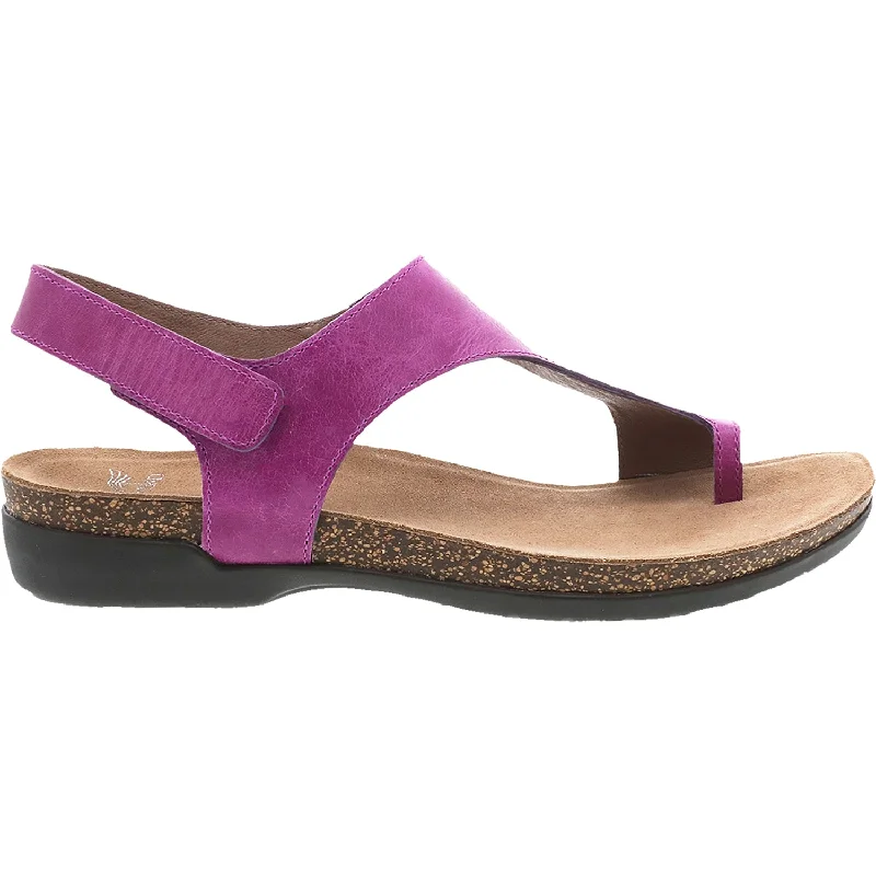 Men's sandals with a perforated leather upper for ventilationWomen's Dansko Reece Magenta Milled Burnished Leather