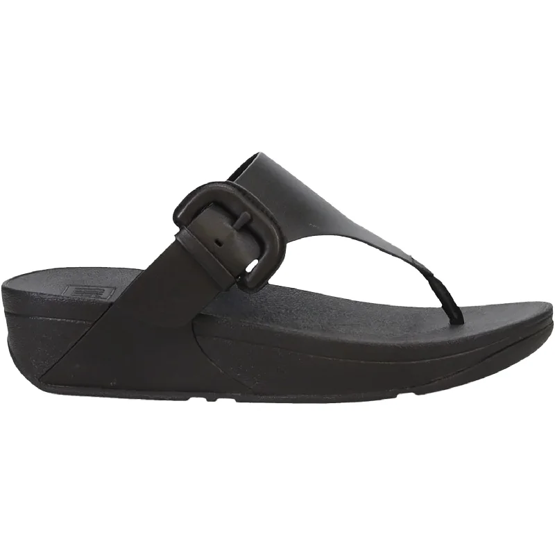 Men's sandals with a durable outer soleWomen's Fit Flop Lulu Covered Buckle-Raw Toe-Thong Black Leather