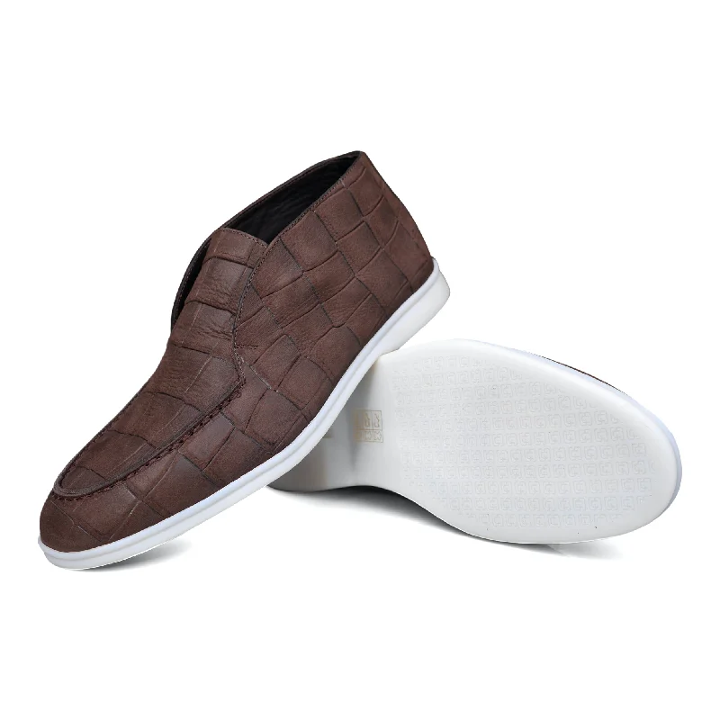 Men's loafers with a leather lacing system5514 - Brown Nubuck Moc Croc