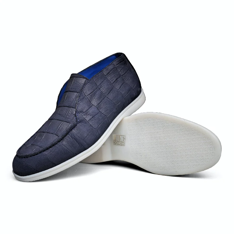 Men's loafers with a flexible sole for easy movement5514 - Navy Blue Nubuck Moc Croc