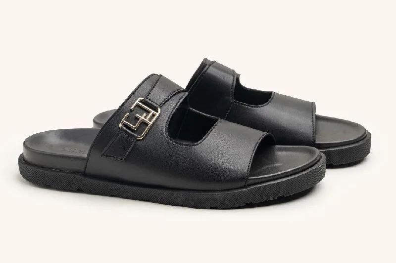 Men's slippers with a leather sole for a classic lookLOGO 7838 BKA