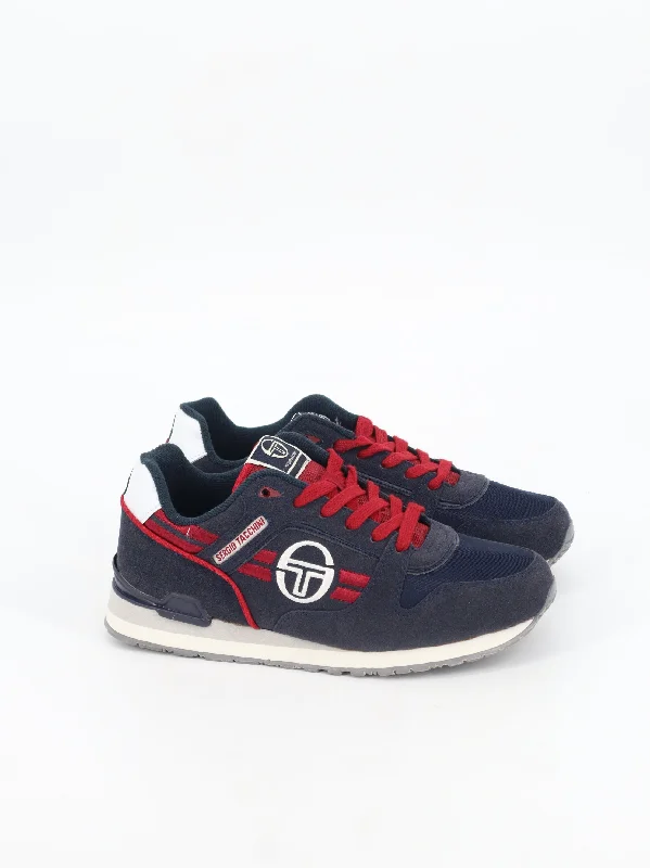 Men's casual shoes with a logo patch on the tongueMen's Brand Logo Embroidered Sneakers,Navy