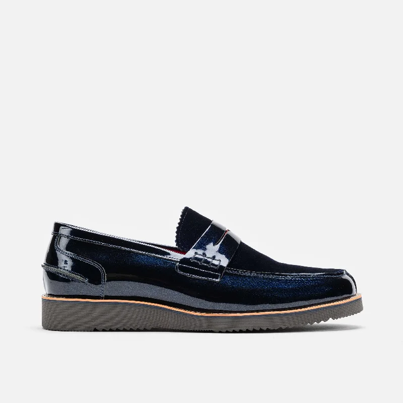 Men's loafers with a rubber sole for durabilityAbe Navy Patent Leather Penny Loafers