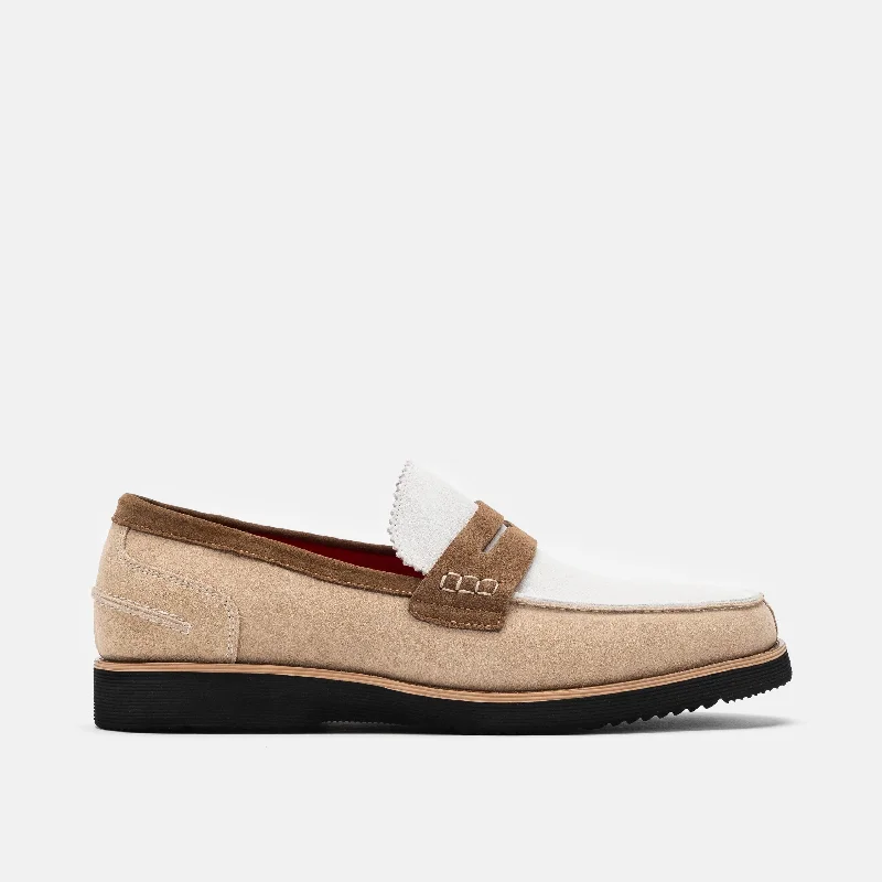 Men's loafers with a tassel front for a classic lookAbe Camel/White Suede Penny Loafers