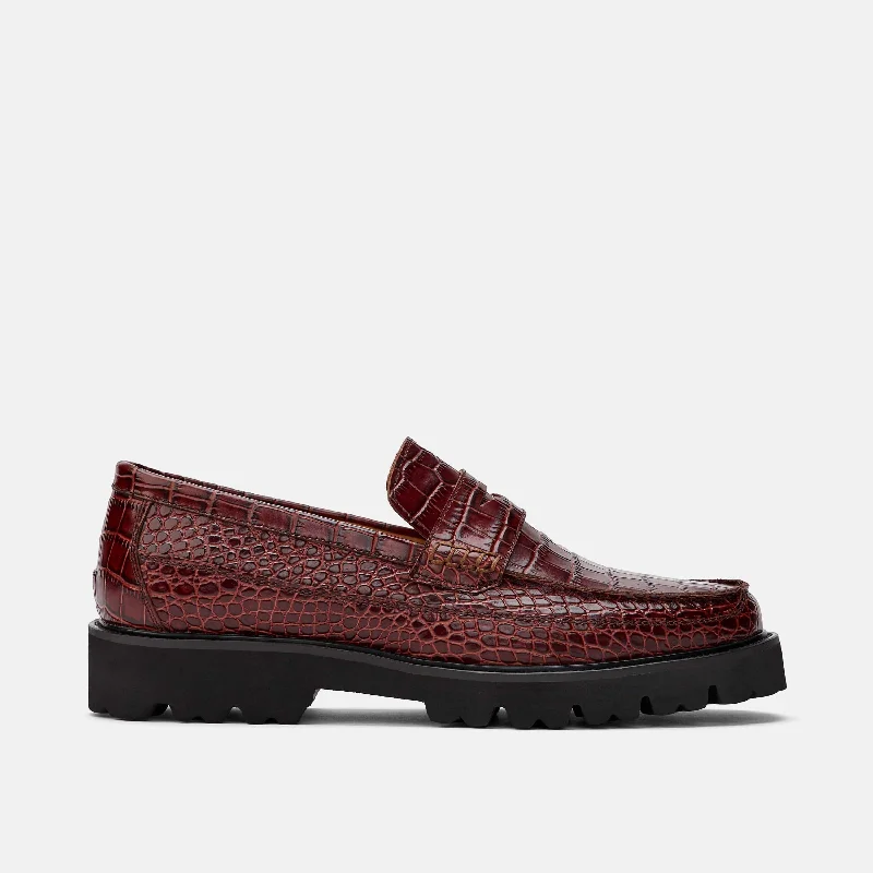 Men's loafers with a leather lacing systemAdler Brandy Croc Leather Penny Loafers