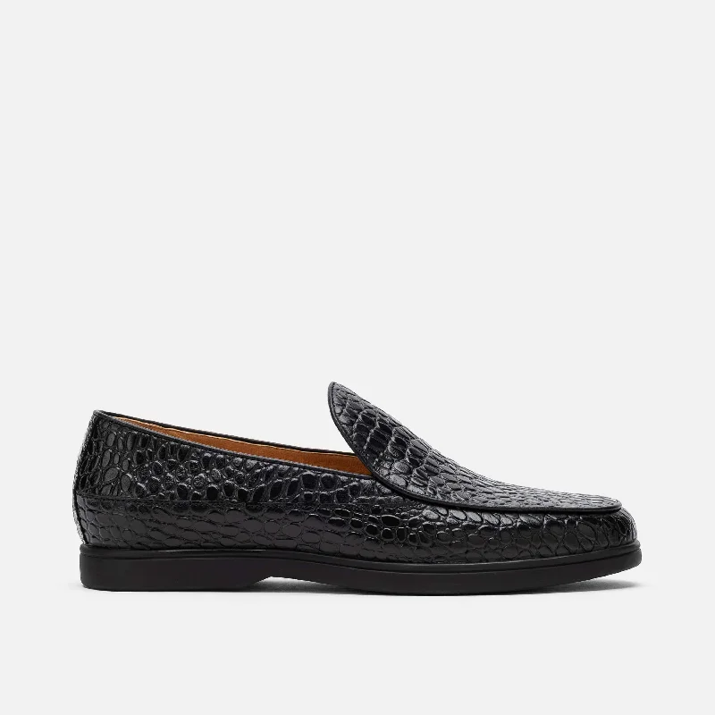 Men's loafers with a smooth leather finishAlessandro Black Croc Leather Venetian Loafers