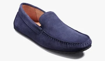 Men's casual shoes with a thick sole for added heightBarker Stirling Driver Shoe - Blue Suede