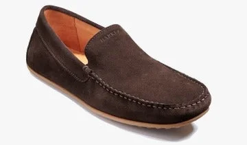 Leather men's casual shoes with a scuffed finishBarker Stirling Driver Shoe - Dark Brown Suede