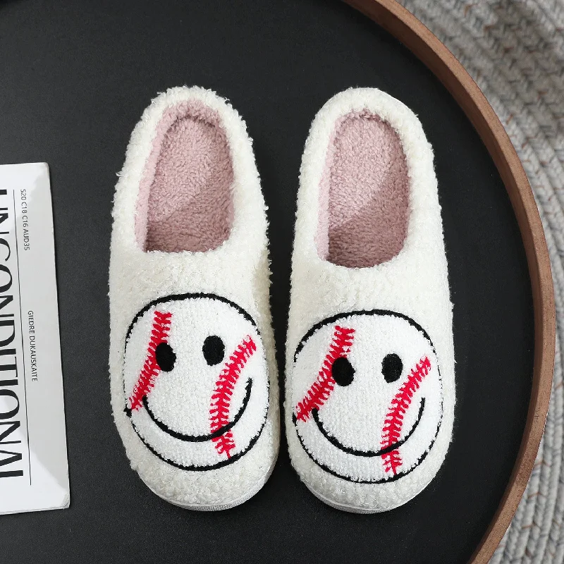 Men's slippers with a Velcro closure for easy on and offBaseball Smiley Face Slippers