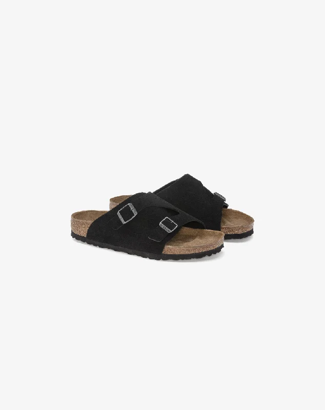 Men's slippers with a Velcro closure for easy on and offBirkenstock Zürich Suede Leather Sandal "Black"