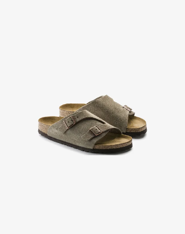 Men's slippers with a decorative pom - pom or tasselBirkenstock Zürich Suede Leather Sandal "Grey"