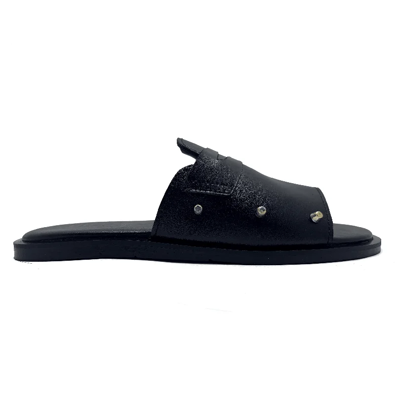 Leather men's slippers with a mule styleBlack Casual Slipper