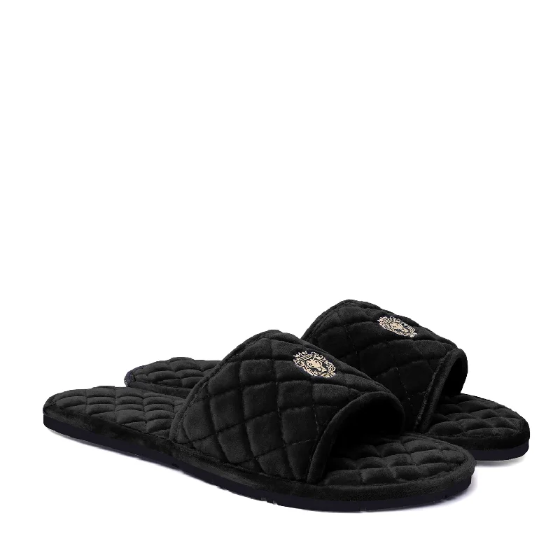 Men's slippers with a pointed toe for a stylish appearanceSuper Soft Slide-in Slippers in Black Italian Velvet