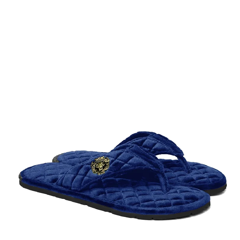 Men's slippers with a padded collar for comfortV-Strap Slide-in-Slippers in Soft Blue Italian Velvet