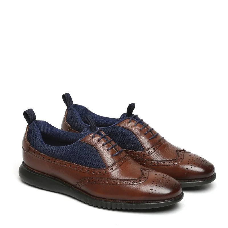 Men's Oxfords with a perforated leather strap for ventilationDark Brown Leather Blue Mesh Light Weight Dress Sneakers by Brune & Bareskin Men's Oxfords with a perforated leather strap for ventilationDark Brown Leather Blue Mesh Light Weight Dress Sneakers by Brune & Bareskin